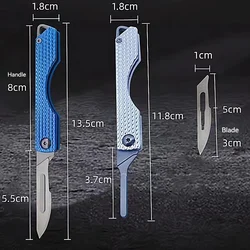 Bisturí plegable de acero inoxidable, mini cuchillo de bolsillo
