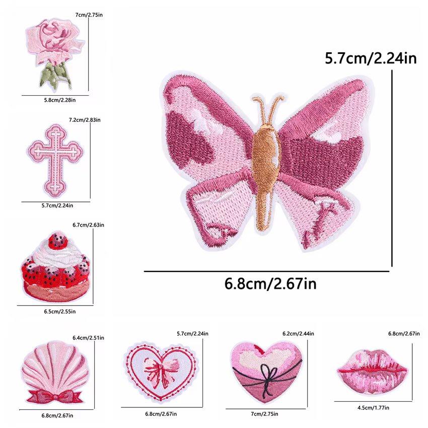 Parche moral bordado con rosa flore mariposa – Set 10 termoadhesivo - imagen 4