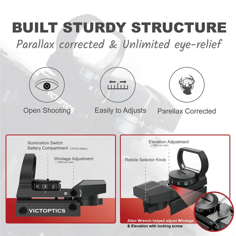 Vicoptics Mira holográfica punto rojo colimador réflex para rifle