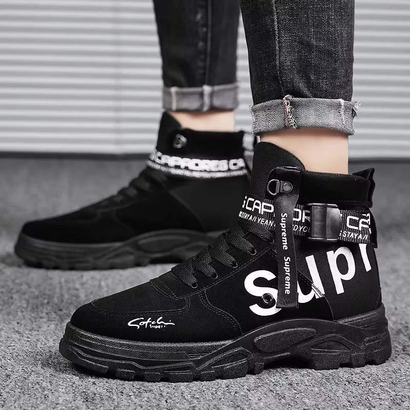 Botas tácticas de cuero altas punta redonda para hombre