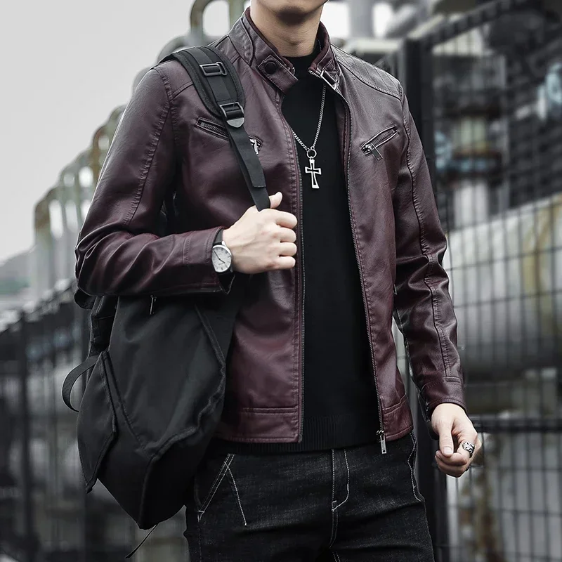 Chaqueta de motocicleta cuero PU antiviento, cuello alto - imagen 5