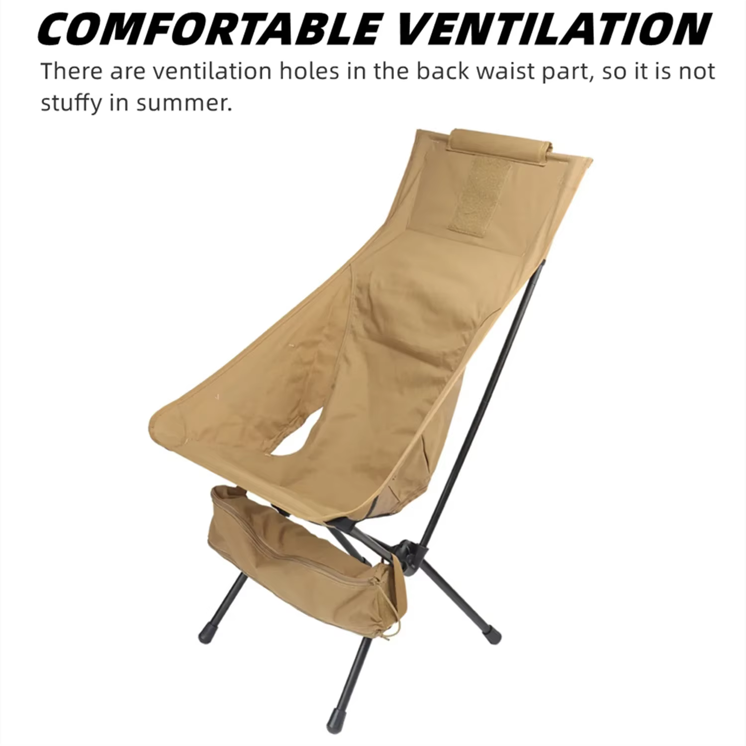 Silla de camping plegable alta con respaldo ergonómico para exterior - imagen 3