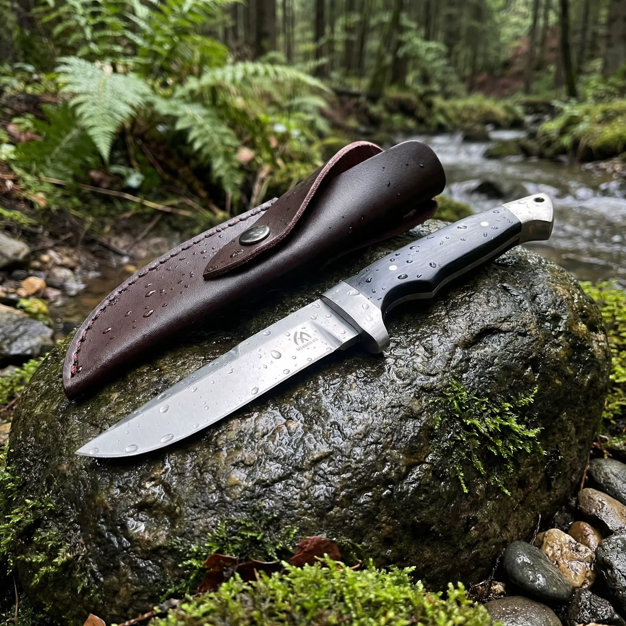 Cuchillo fijo táctico con mango de madera y funda exterior - imagen 2