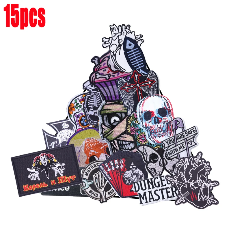 Parche bordado calavera punk termoadhesivo para chaquetas - imagen 3