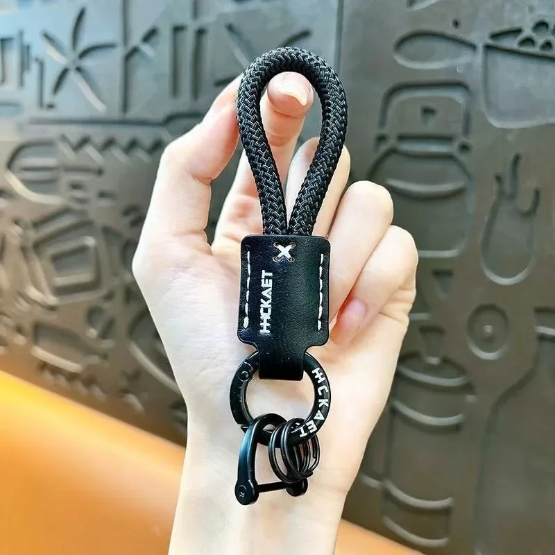 Llavero cuero vacuno tejido antipérdida con cordón grabable para coche - imagen 2