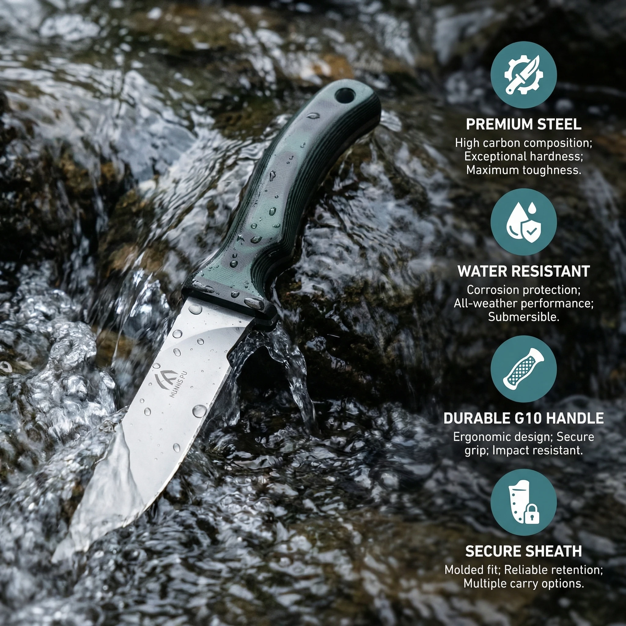 Cuchillo de hoja fija táctico para camping y emergencias - imagen 2