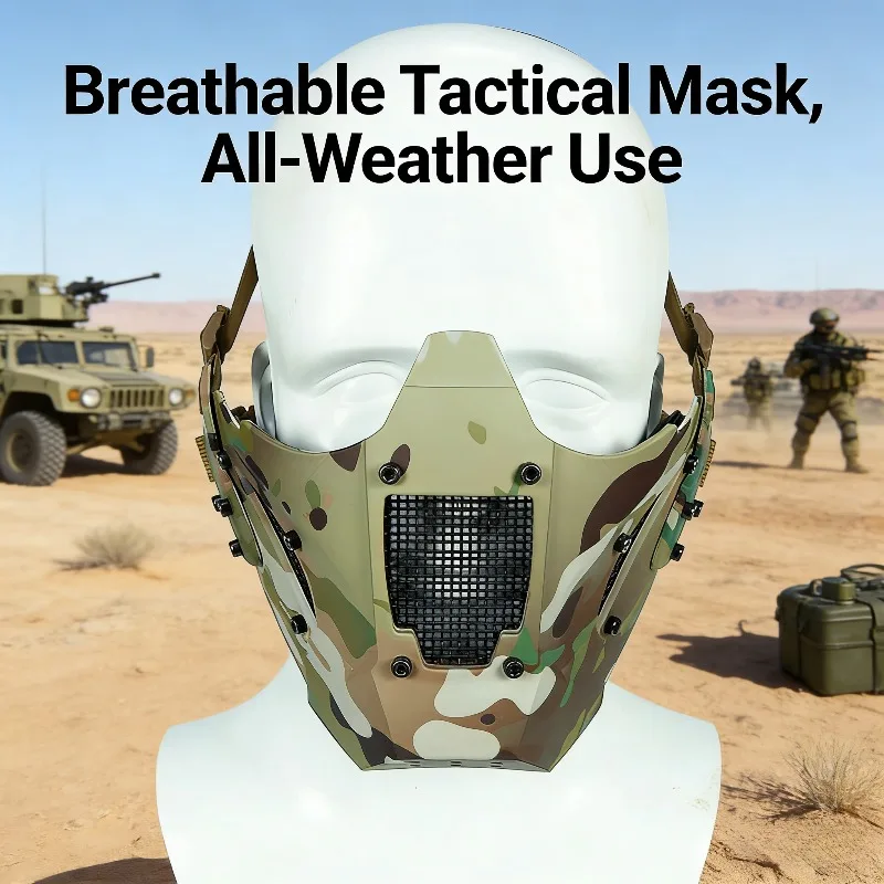 Máscara táctica media cara malla camuflaje para Airsoft y Paintball - imagen 3