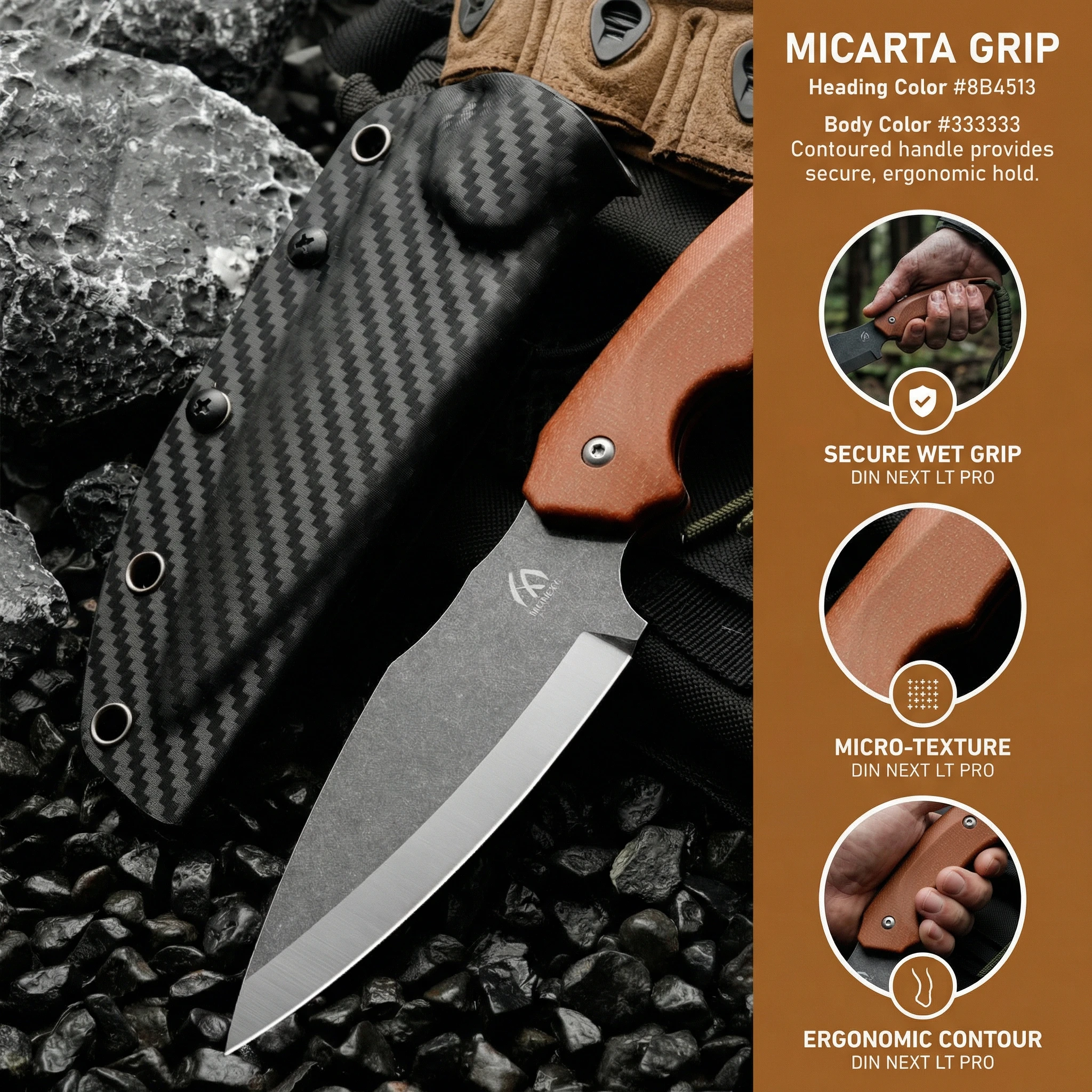 Cuchillo hoja fija táctico mango G10 con funda para al aire libre - imagen 3