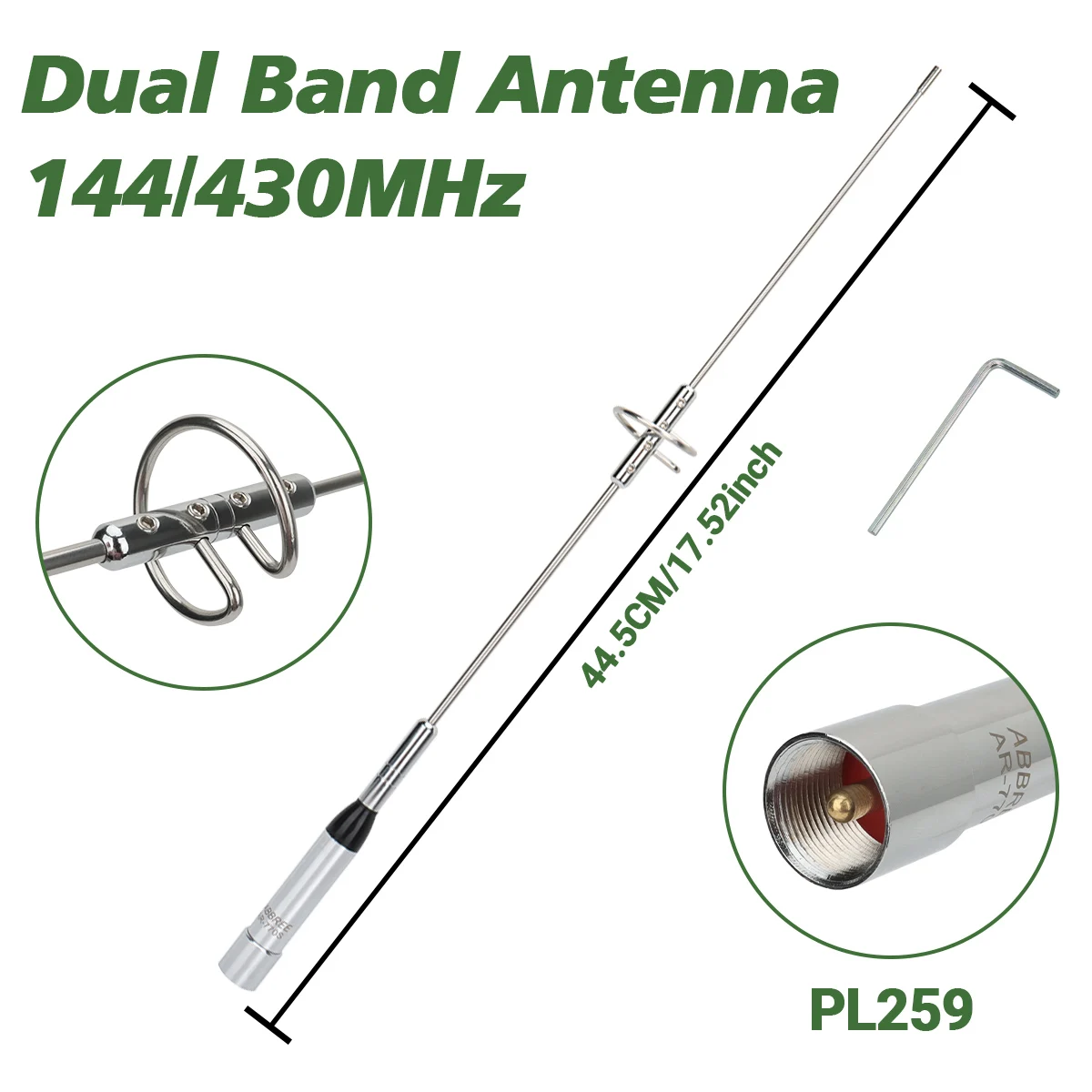 Antena de coche ABBREE AR-770S con conector PL259 para doble banda