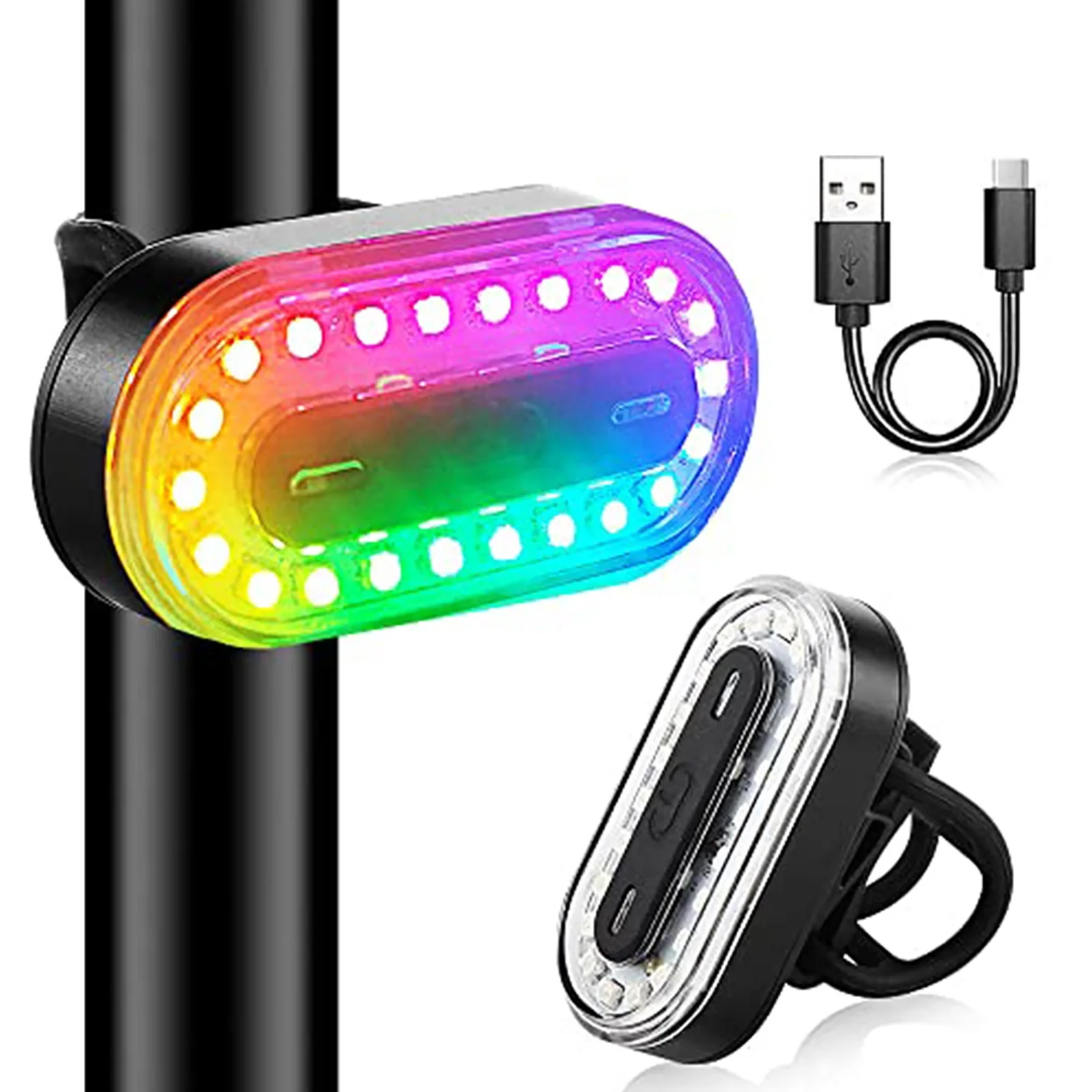 Luz trasera LED bicicleta RGB recargable USB-C impermeable - imagen 3