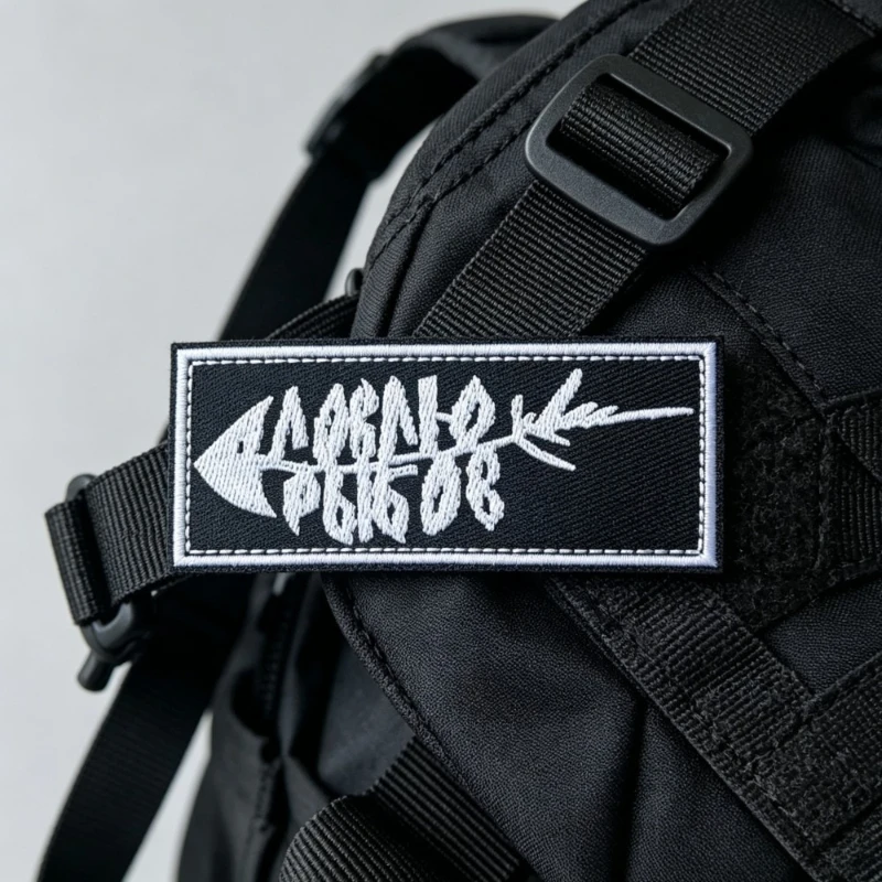 Parche táctico bordado espina de pescado con velcro blanco-negro - imagen 4