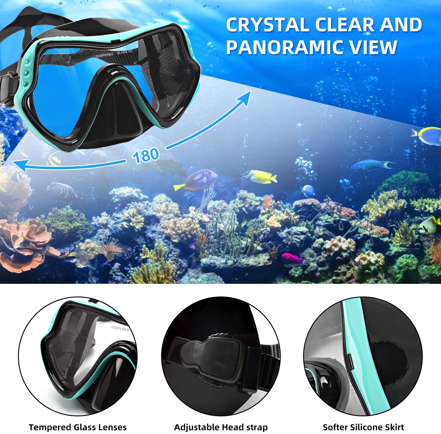 Máscara de buceo adulto silicona HD vidrio templado antiniebla - imagen 3