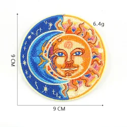 Parche bordado sol y luna amarillo termoadhesivo para planchar mochila