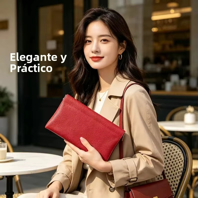 Cartera de cuero grande con diseño lichi portátil para efectivo
