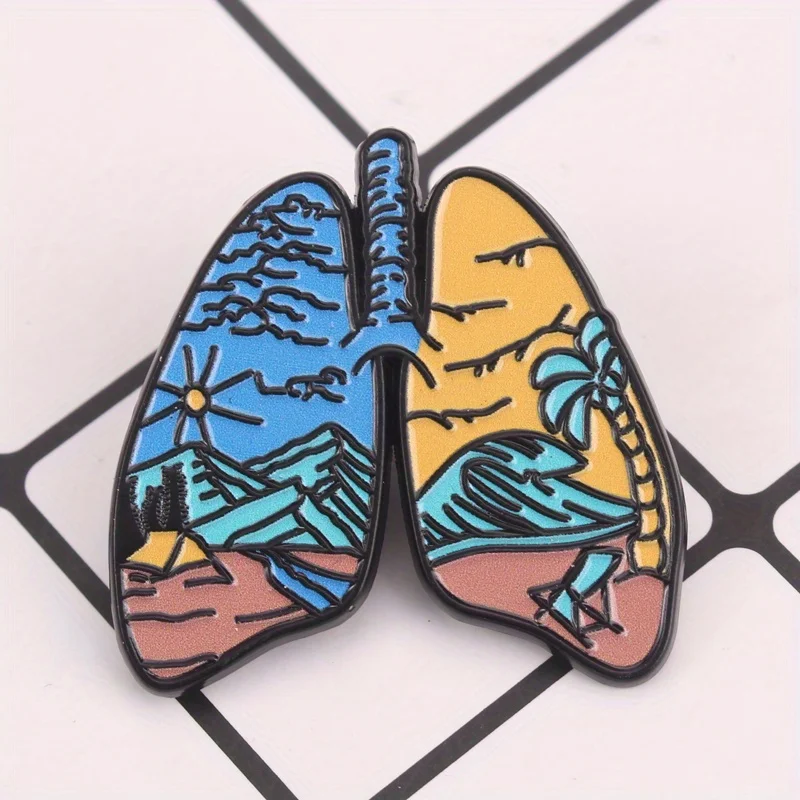Pin esmaltado pulmón anatómico montaña y cielo para la respiración - imagen 2