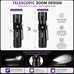 Alonefire Linterna táctica LED con zoom recargable USB para exteriores