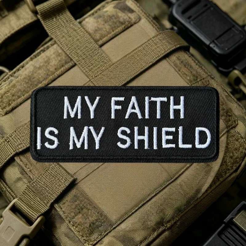 Parche bordado táctico MI FE COMO ESCUDO, gancho y bucle - imagen 5