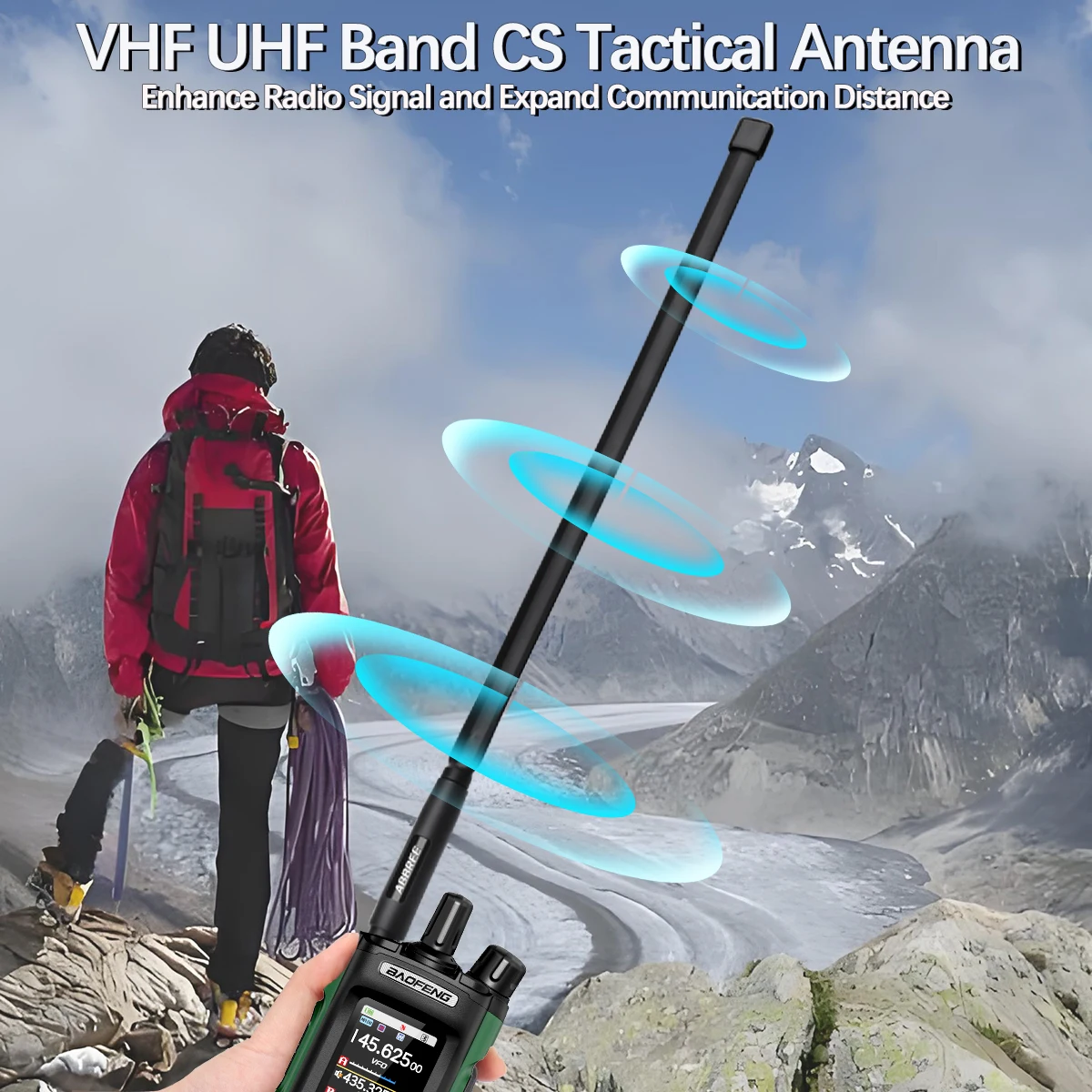 La antena instalada en un equipo Baofeng compatible