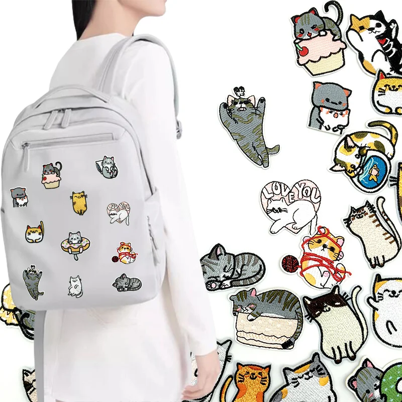 Parches bordados termoadhesivos gato dibujos animados para ropa - imagen 2
