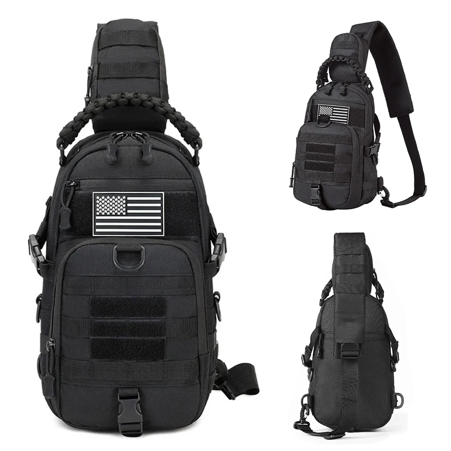 Bolso de pecho táctico MOLLE con hombrera acolchada y asa tejida