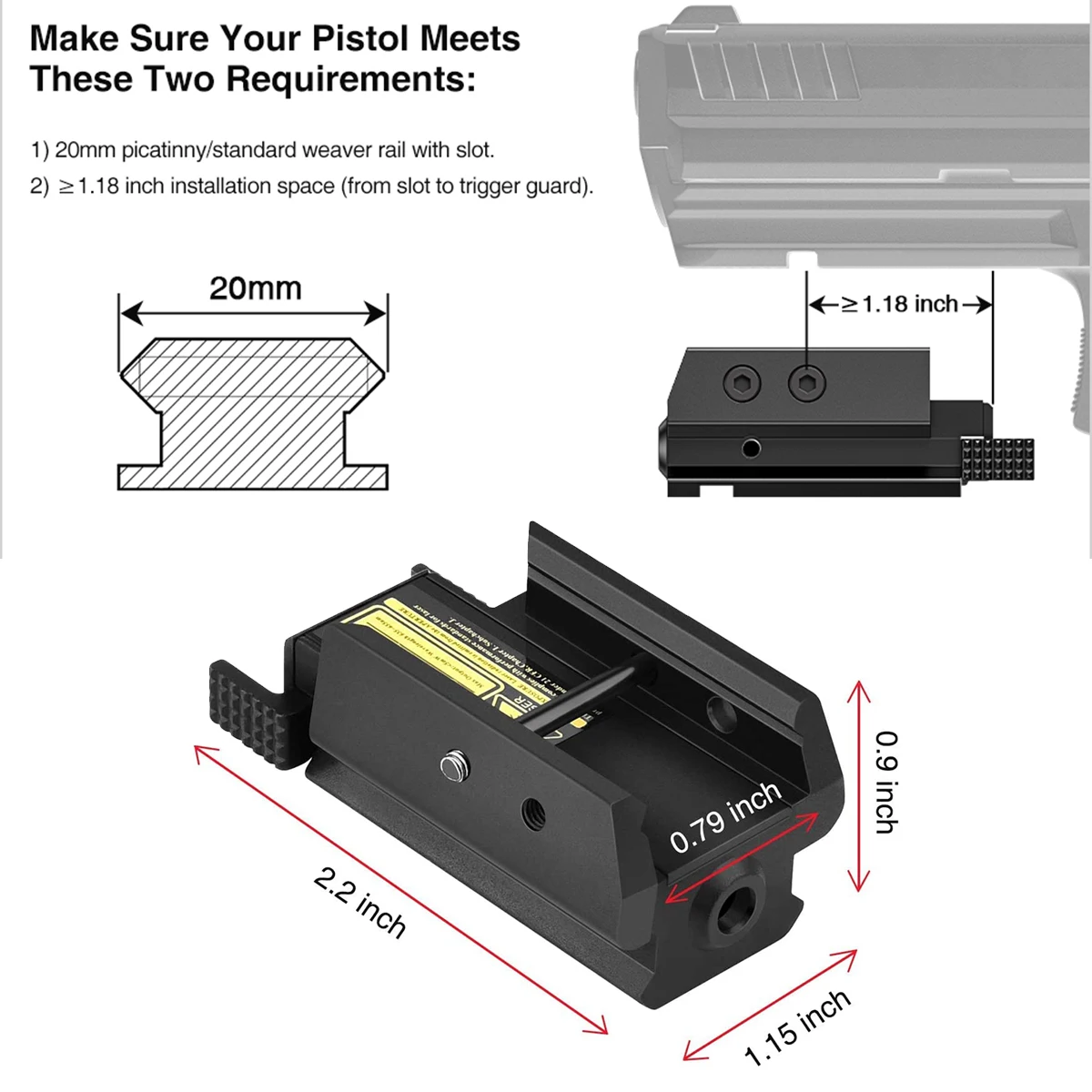 Láser táctico recargable USB bicolor verde/rojo para riel Glock - imagen 2