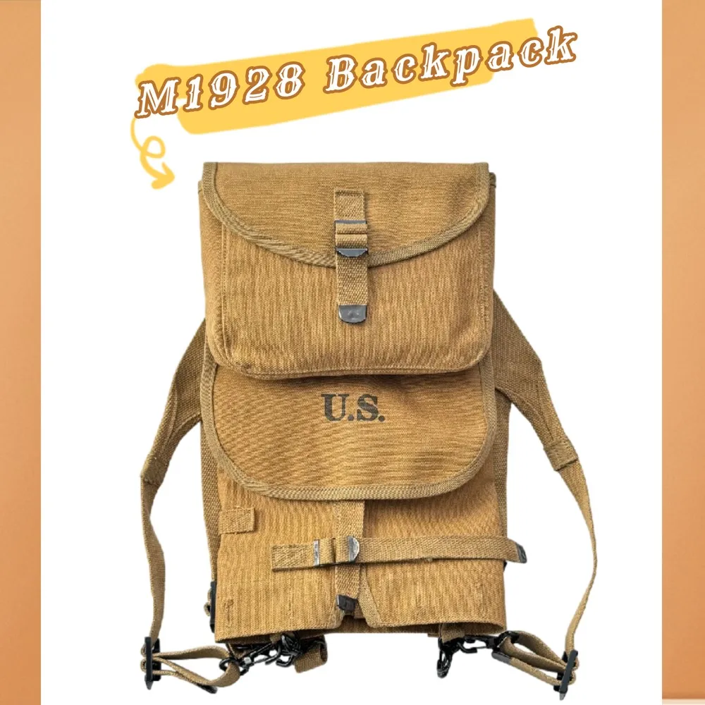Mochila táctica M1928 réplica Segunda Guerra Mundial lona caqui - imagen 3