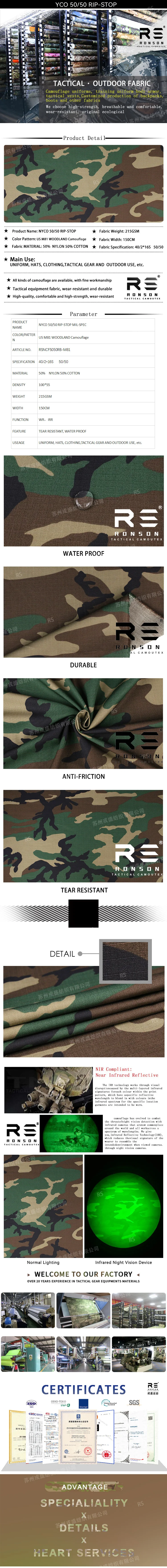 Tela rip-stop M81 Woodland para confección táctica