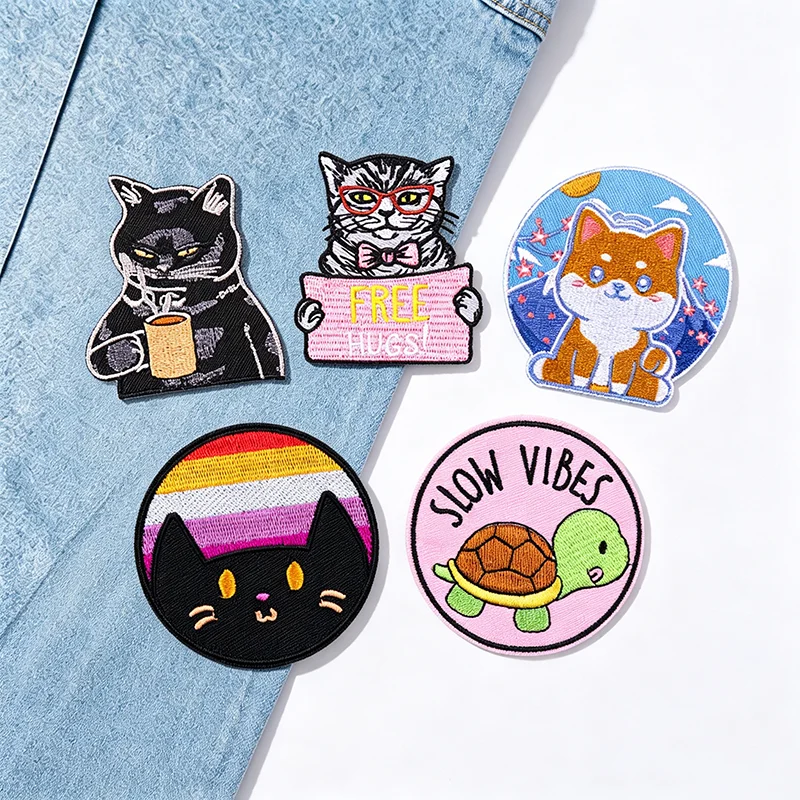 Parche termoadhesivo bordado gato y tortuga animal táctico para ropa - imagen 3