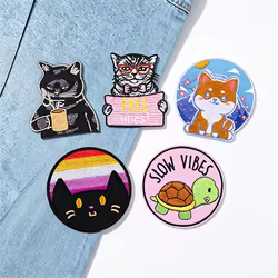 Parche termoadhesivo bordado gato y tortuga animal táctico para ropa