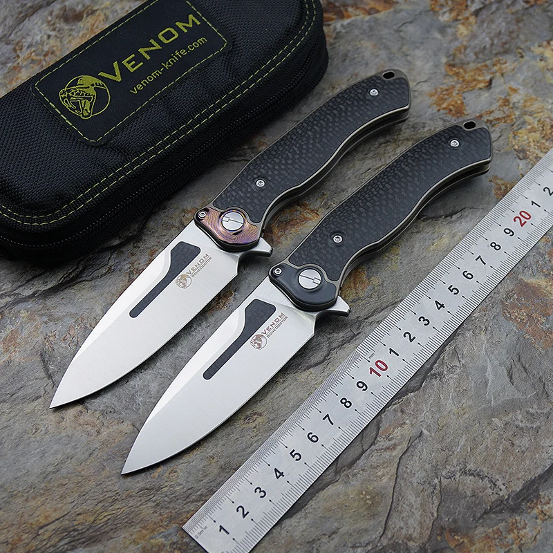 VENOM BONE DOCTOR cuchillo plegable M390 titanio con tapa camping