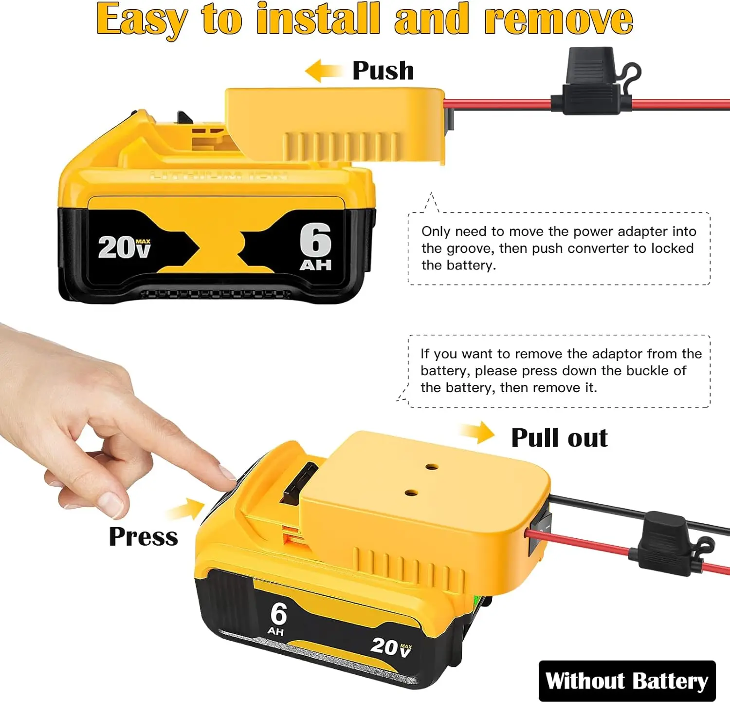 Adaptador Dewalt 20V a Power Wheels con interruptor y fusible - imagen 3