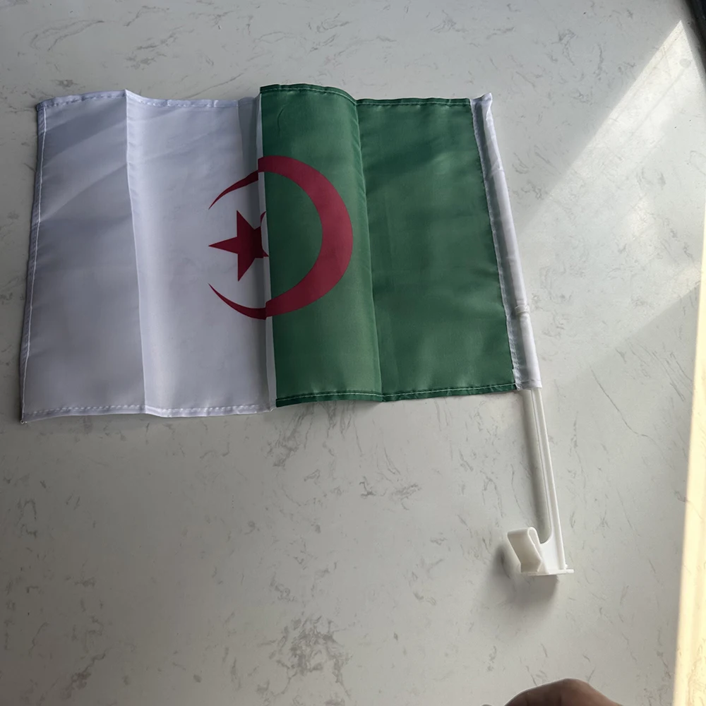 Bandera de Argelia para coche de poliéster con asta plástica ondeante - imagen 4