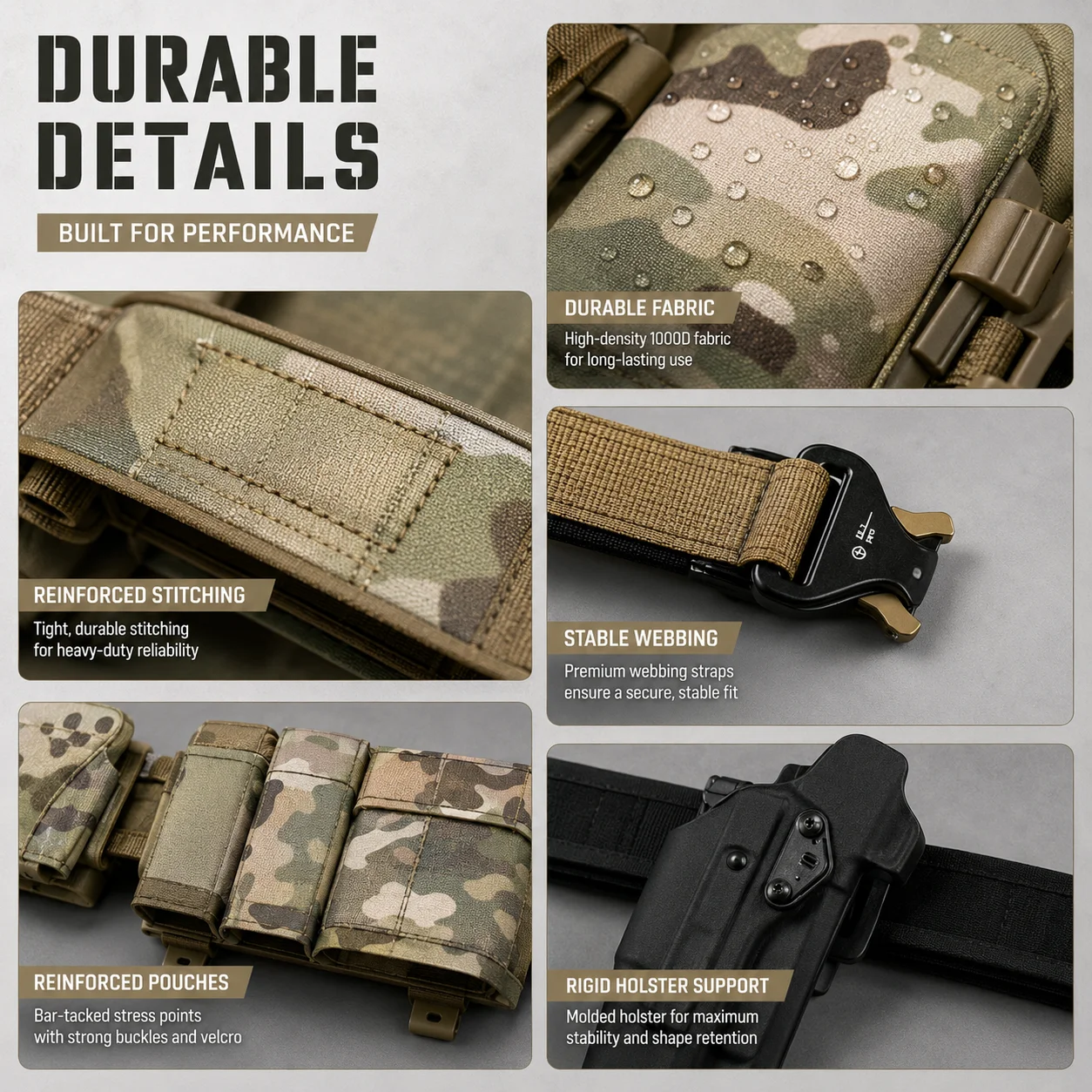 Cinturón táctico MOLLE con funda y correas – Airsoft, caza y outdoor - imagen 4