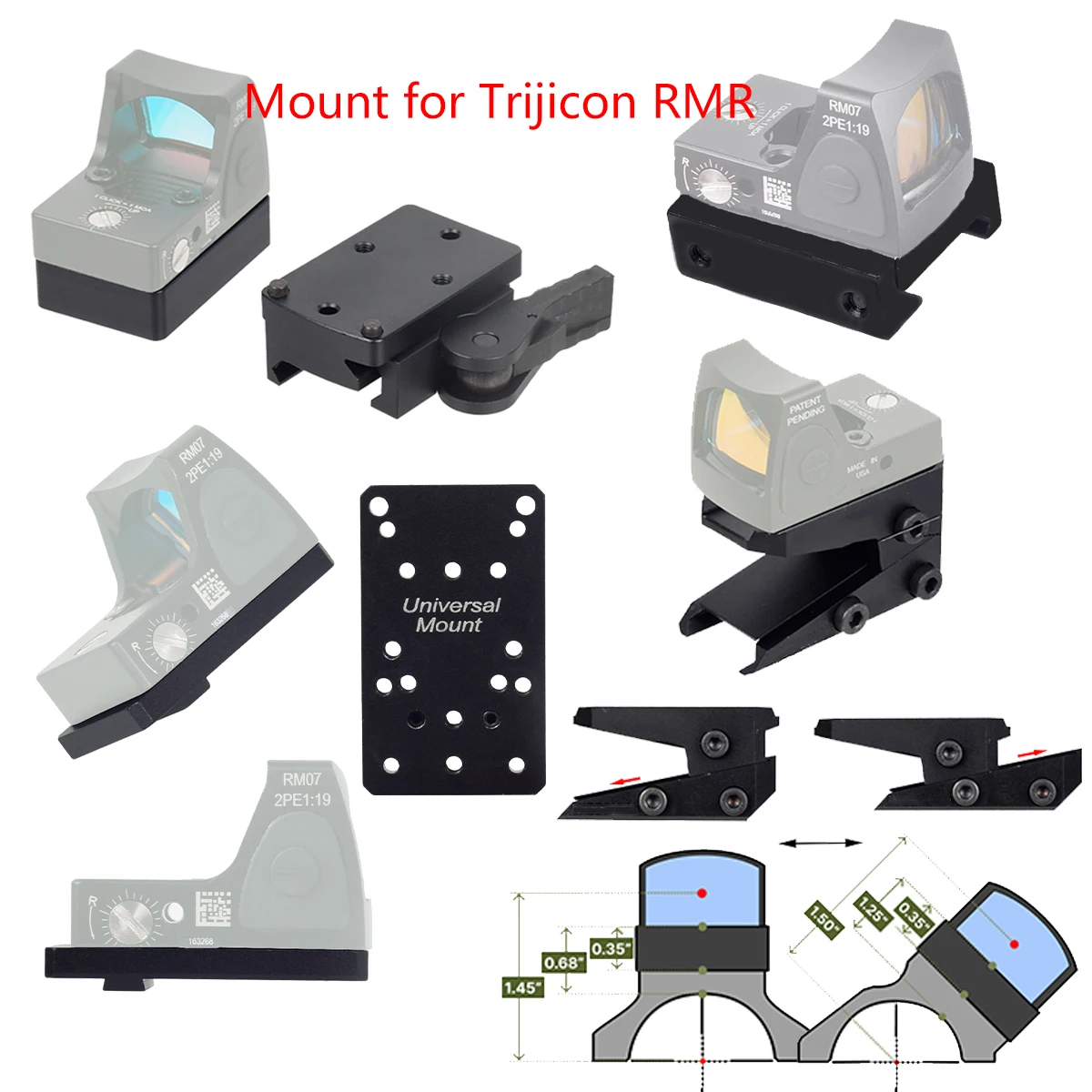 Soporte Offset 45º elevado Trijicon RMR para Glock AR15 Airsoft - imagen 2