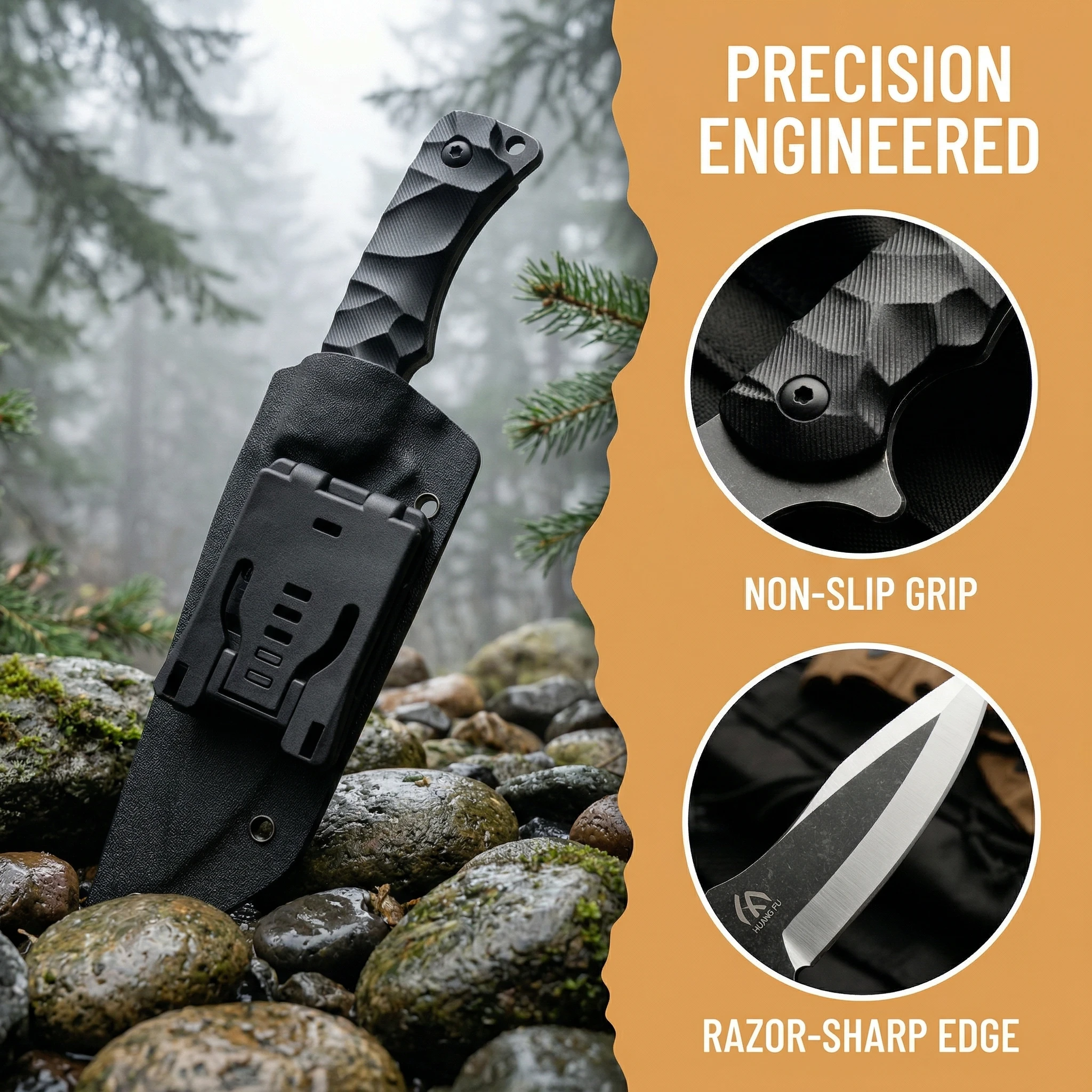 Cuchillo táctico con mango G10 y funda, multiusos aire libre - imagen 2
