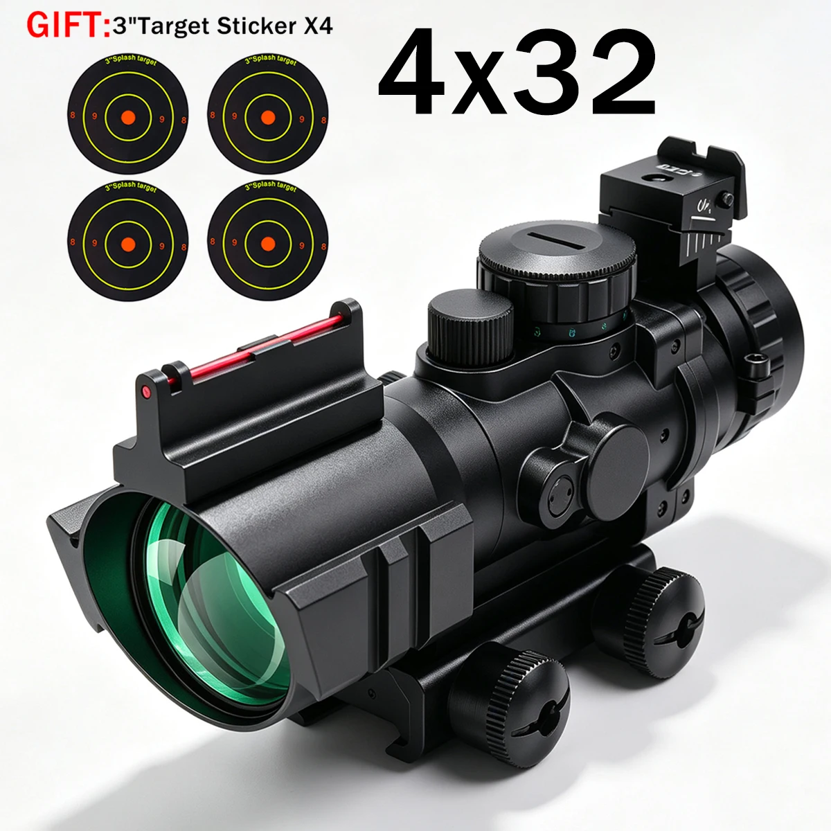 Mira Táctica 4x32 Fibra Óptica RGB para Rifle – Riel Picatinny 20 mm - imagen 3
