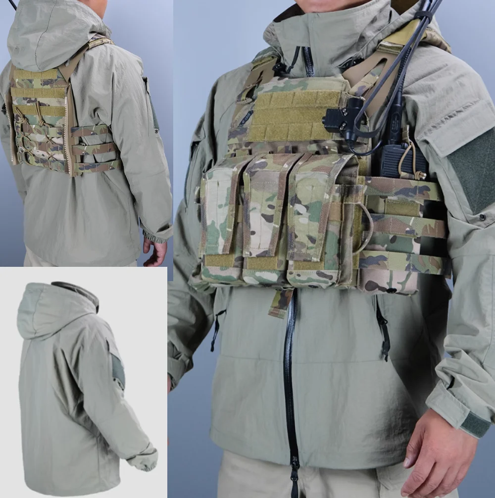 PCU L5 gris chaqueta táctica de nailon con capucha cremallera