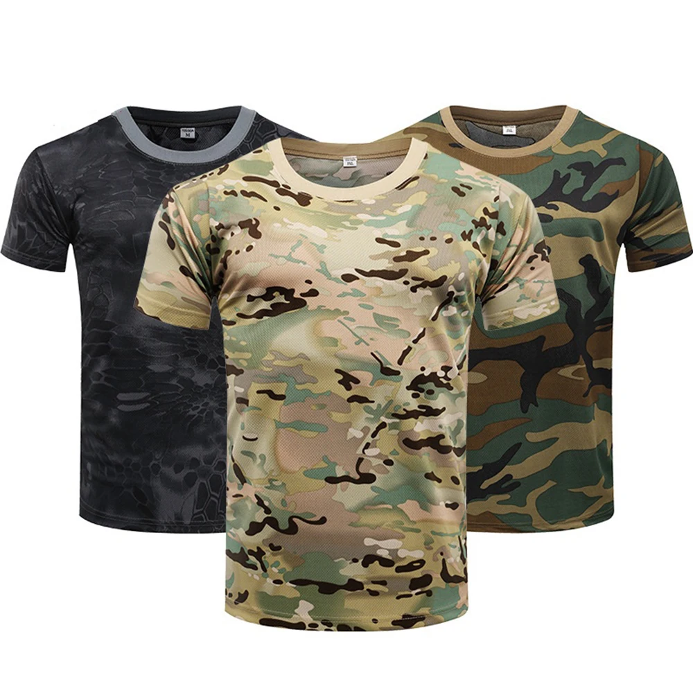 Camiseta táctica de camuflaje 3D manga corta hombre secado rápido