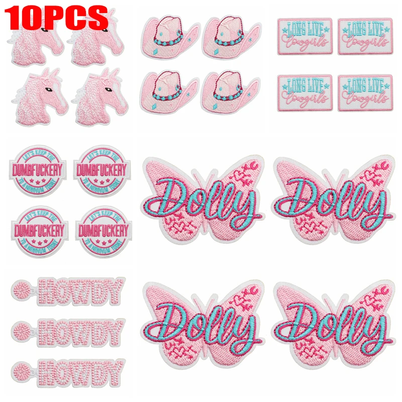 Parche bordado vaquero sombrero mariposa caballo rosa planchar o coser - imagen 3