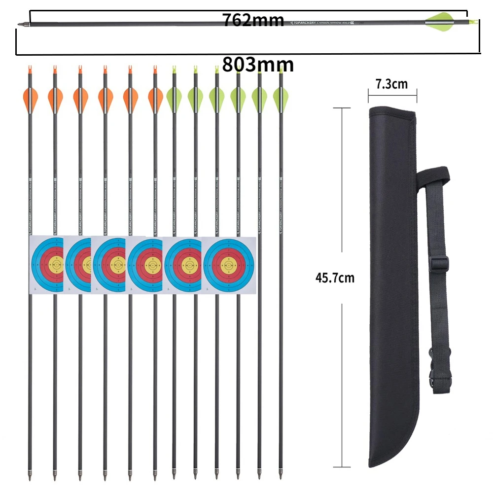 Toparchery Flechas de carbono para arco recurvo con puntas reemplazables
