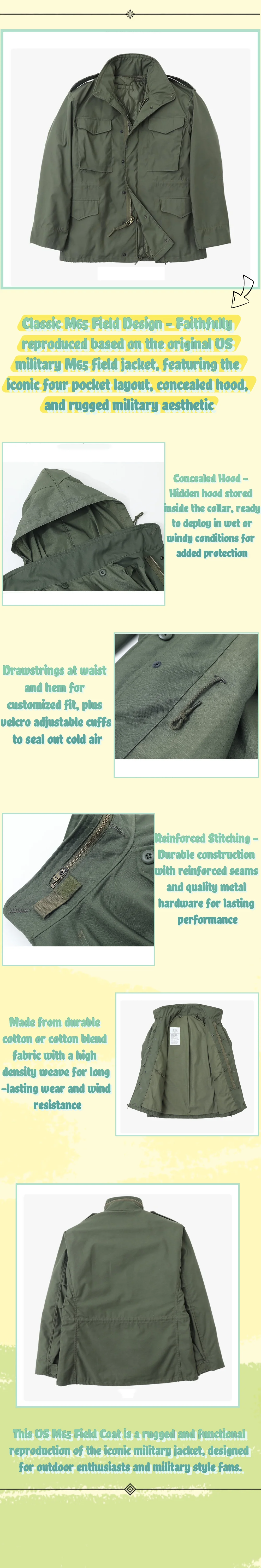 Detalles de la chaqueta militar para exteriores