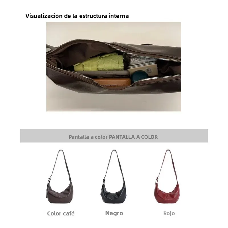 Dumpling bandolera de cuero esmerilado media luna para mujer - imagen 5