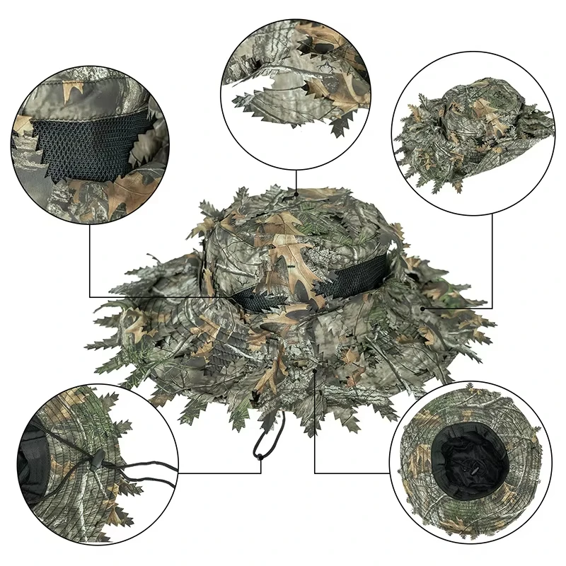 Sombrero de caza ala ancha hojas biónicas camuflaje para exterior - imagen 2