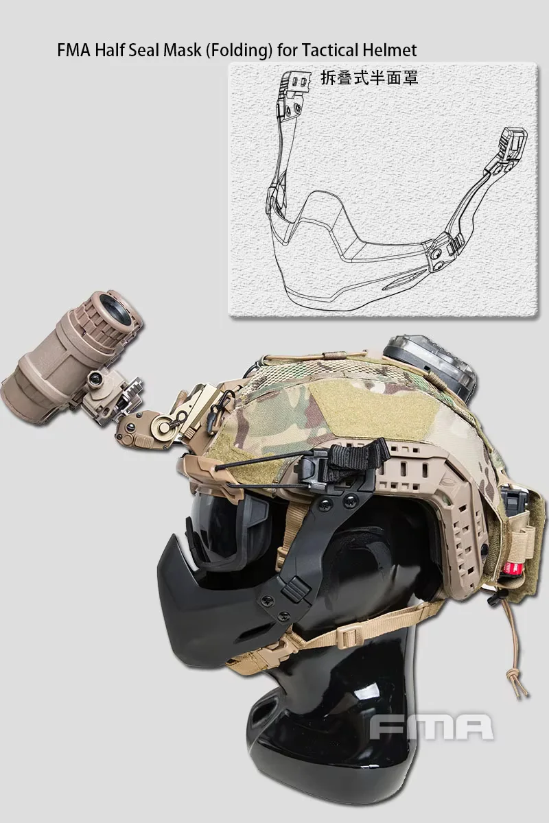 FMA máscara táctica media cara abatible plegable para casco - imagen 5