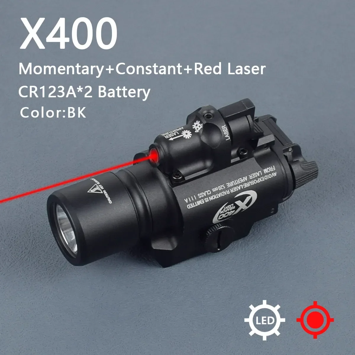 Linterna táctica X400 LED con láser rojo, verde e IR y riel Picatinny - imagen 2
