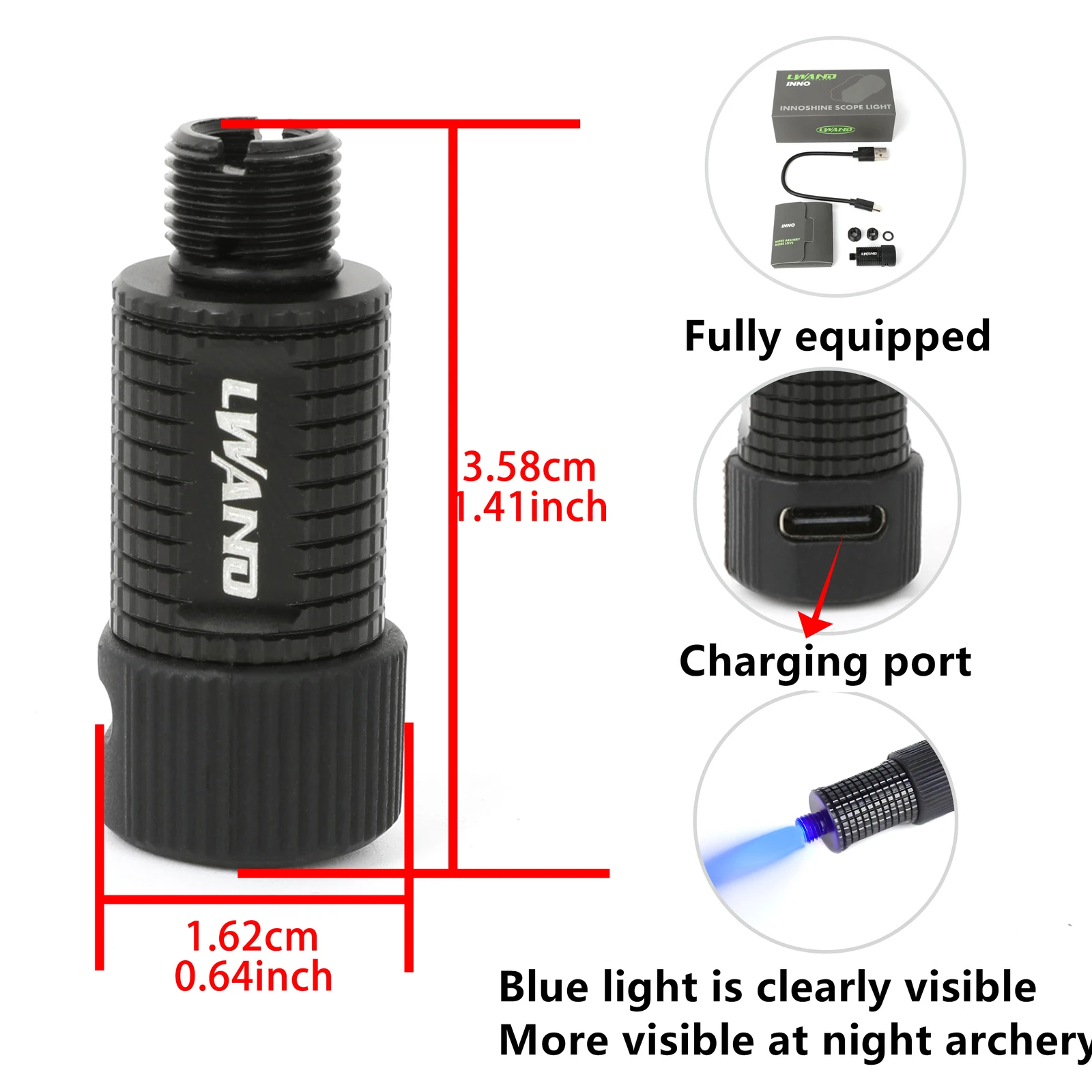Luz para mira de arco compuesto recargable USB – ajuste universal - imagen 2