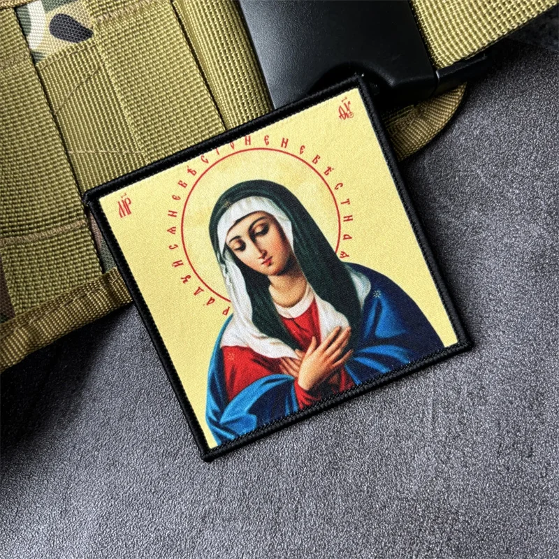 Parche táctico Virgen María, velcro gancho y bucle para ropa