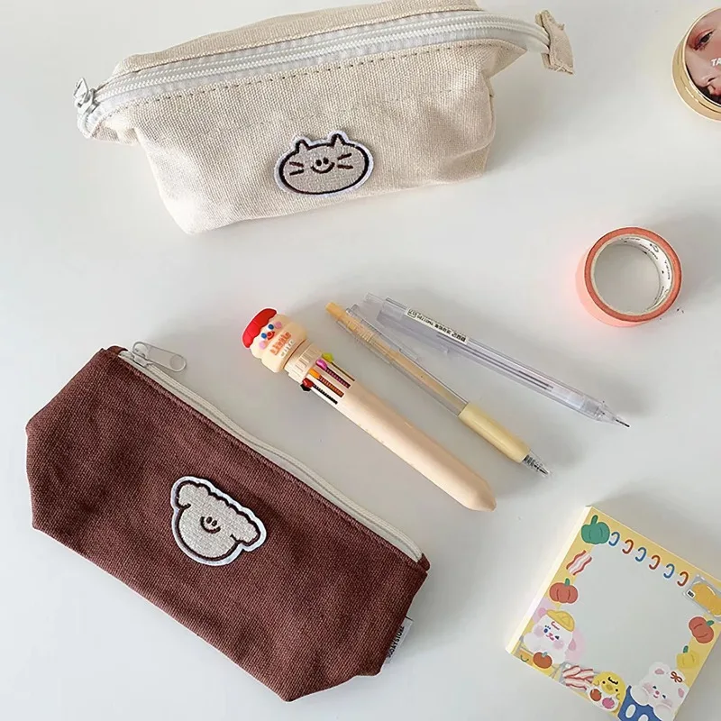 Estuche de lona con diseño de gato y perro