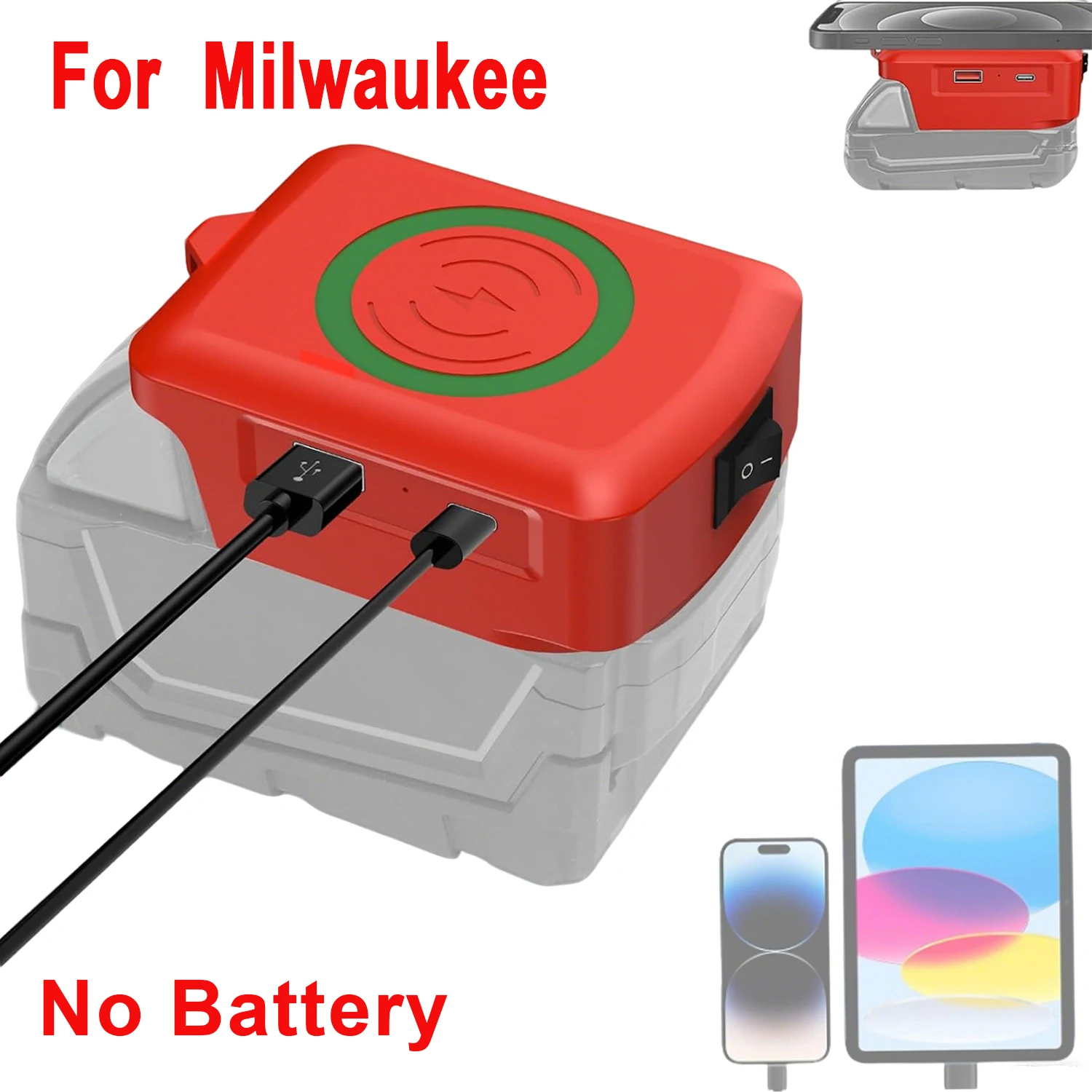 Adaptador inalámbrico de batería Makita/Milwaukee/DeWalt tipo C y USB - imagen 2