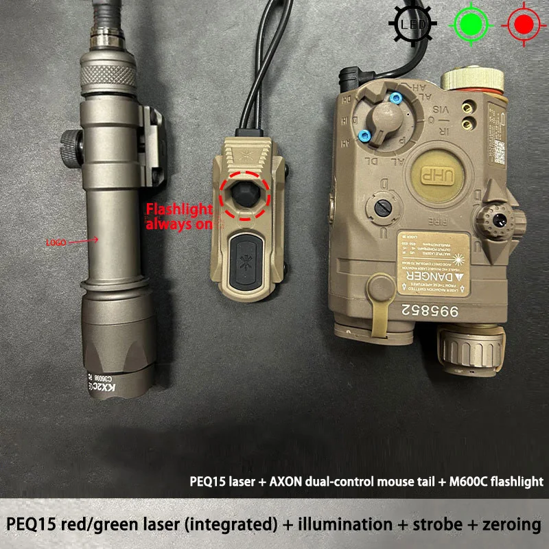 PEQ-15 Linterna táctica con láser rojo y verde LED estroboscópico - imagen 2